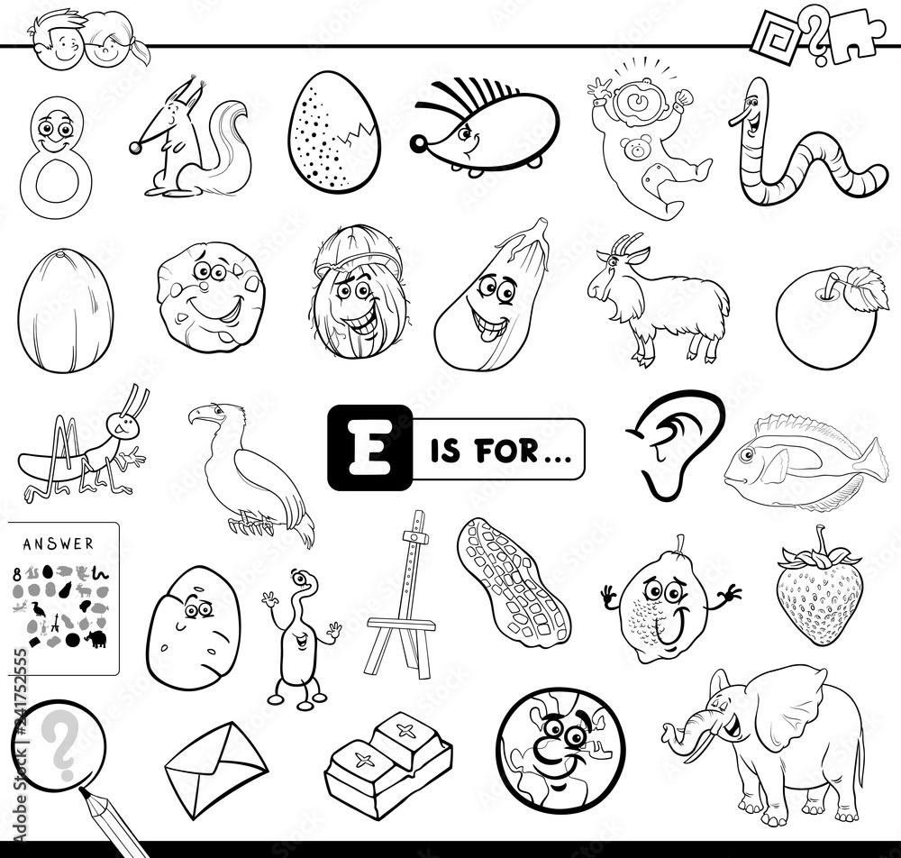 E is for educational game coloring book