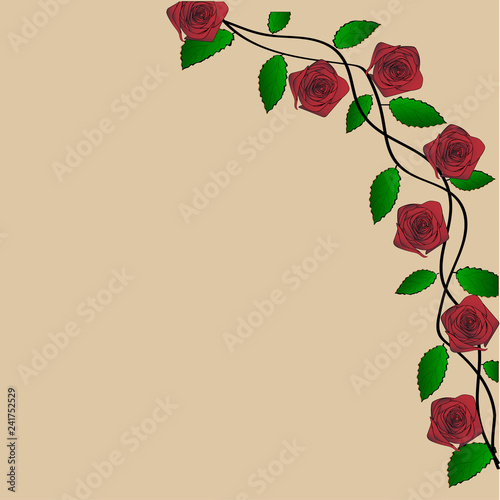 whip roses with leaves on a light background