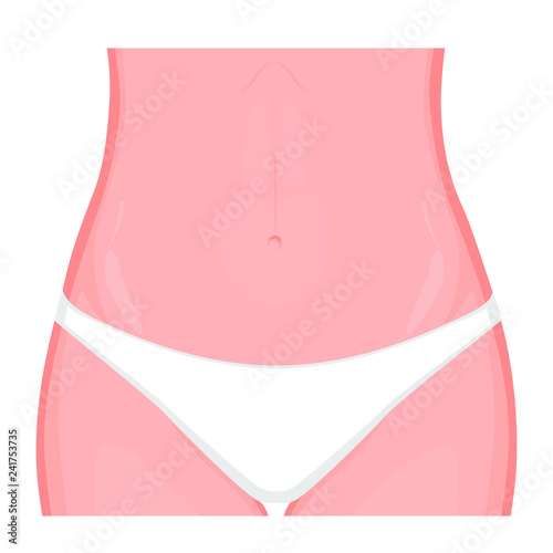 Vector illustration. Human body part slim belly of European woman. Front view. For advertising of plastic surgery,  cosmetic procedures, stomach shunting, diet, medical publications