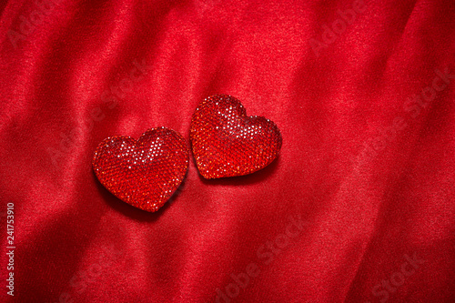 Valentines Day Background  Valentine Heart Red Silk Fabric  Wedding Love - Image