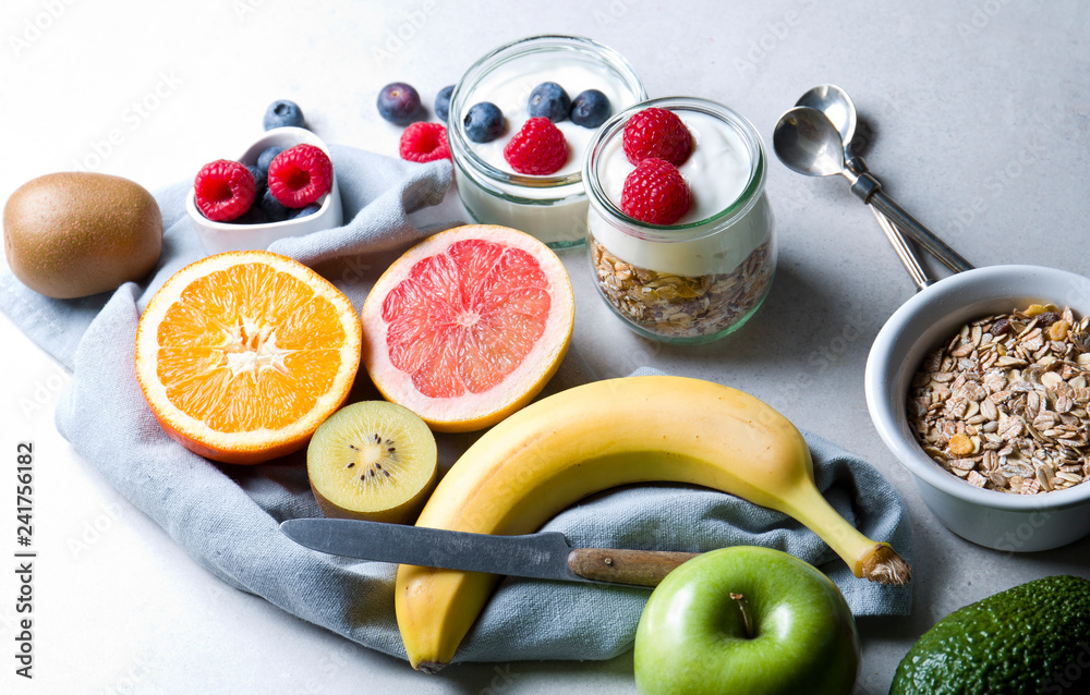 Healthy eating. Composition of fresh fruit with natural yoghurt. Healthy eating. Composition of fresh fruit with natural yoghurt.