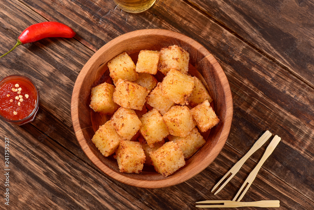 Tapioca squares and pepper jelly