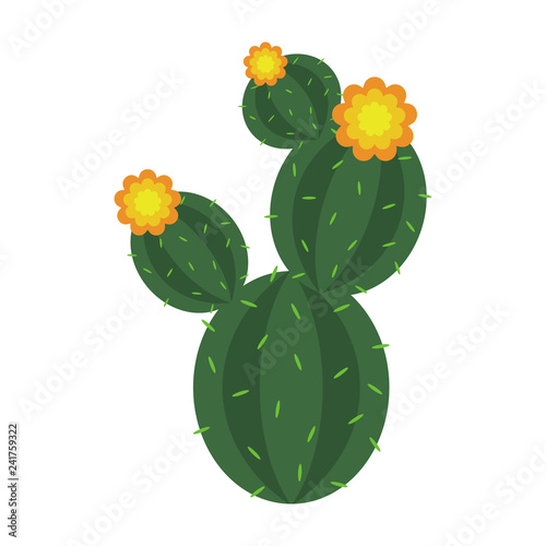 Cactus and Blooms - Cactus with thorns and yellow orange flowers