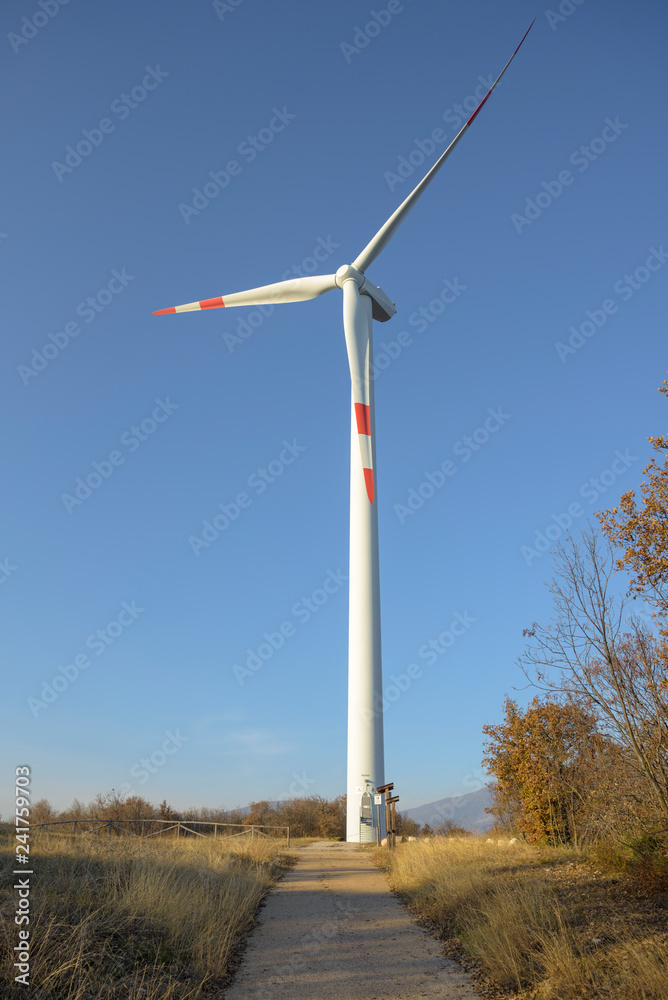 Wind energy. Wind turbine for the production of clean energy and conservation of the environment. Trentino, Italy