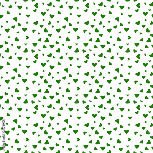 Hearts Confetti Seamless Pattern - Green confetti hearts scattered on white background