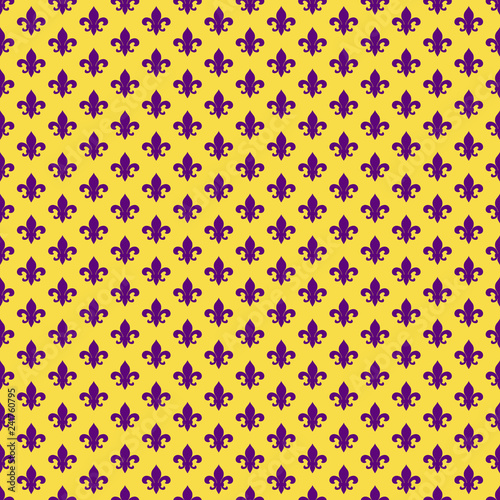 Fleur De Lis Seamless Pattern - Purple fleur de lis design on yellow background for Mardi Gras