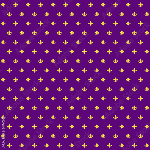 Fleur De Lis Seamless Pattern - Yellow fleur de lis design on purple background for Mardi Gras