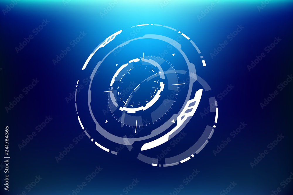 3D Futuristic HUD Technology Elements Design. Big Data, Virtual Reality, Artificial Intelligence, Hologram Screen, Science Fiction, Security System. Vector EPS 10 Illustration