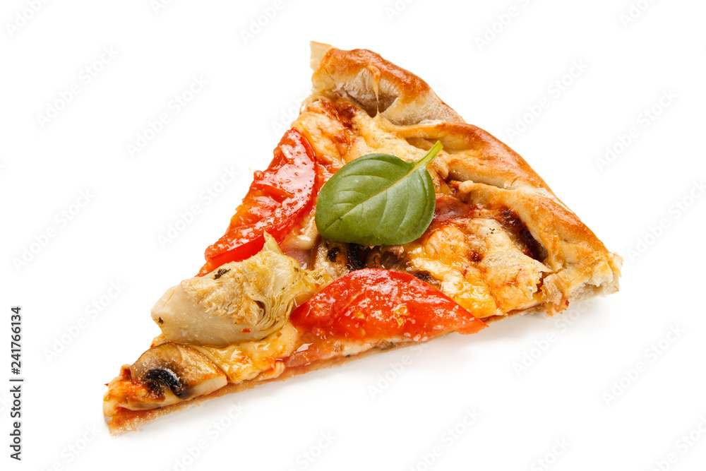 Piece of pizza with mushrooms and artichokes Piece of pizza with mushrooms and artichokes