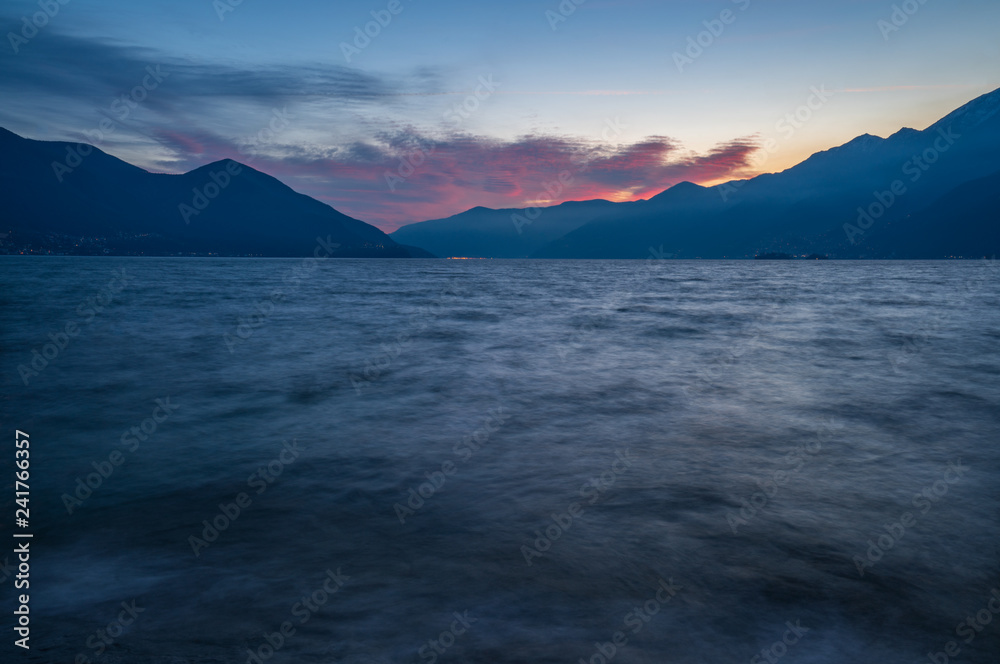 Lake maggiore in evening toward Ascona city