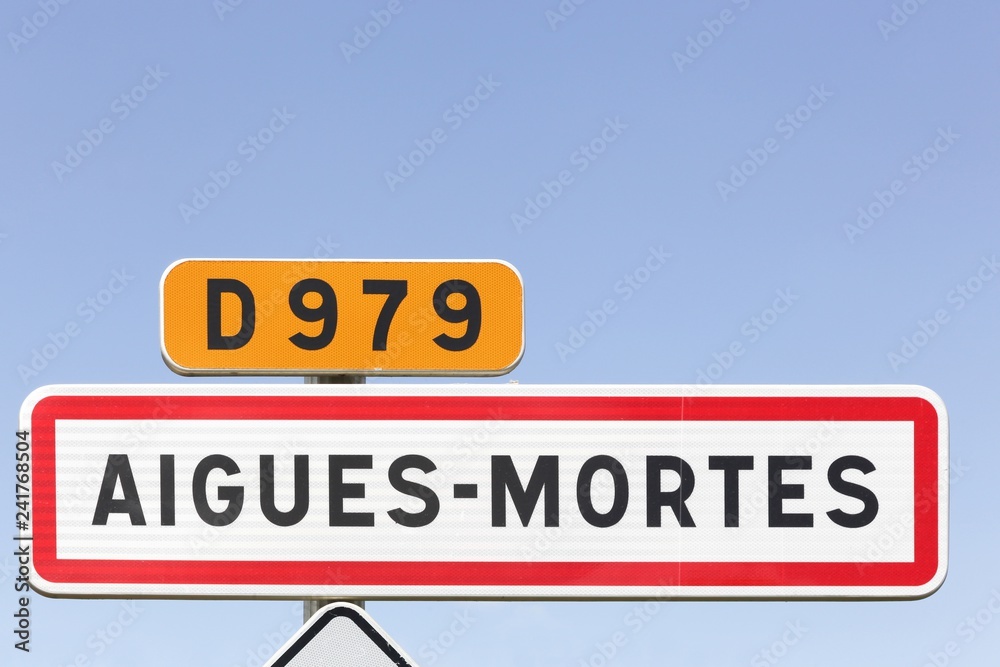 Aigues-Mortes city road sign in France