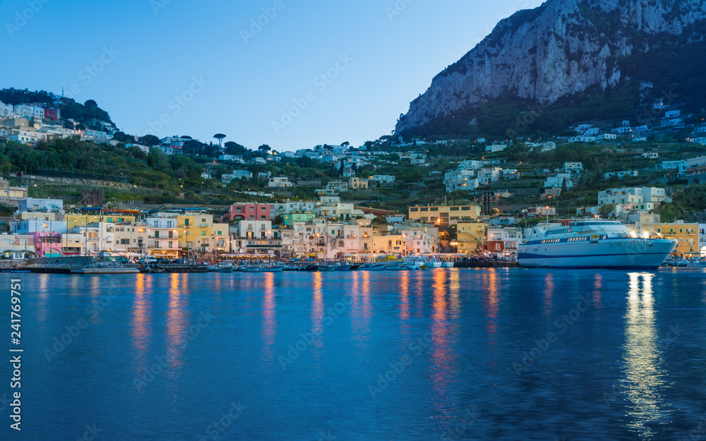 Beautiful sunset view of Marina Grande, Capri island, Italy