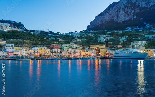 Beautiful sunset view of Marina Grande, Capri island, Italy