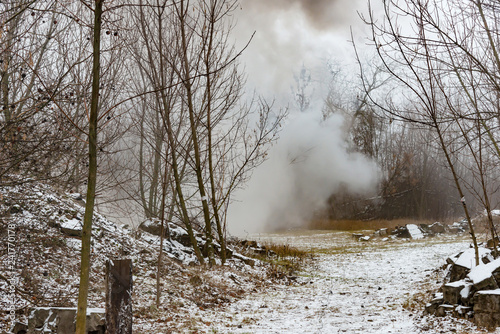 Wallpaper Mural The explosion of anti-tank mines at the site, the smoke in the woods. Torontodigital.ca