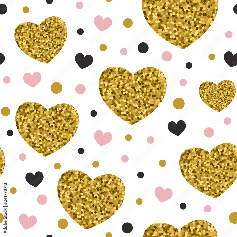 Pattern with golden glitter hearts. Pattern with golden glitter hearts.