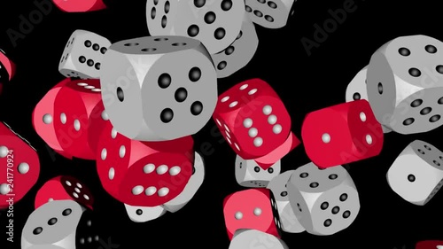 Red and White Color Dice Collided, Animation on Black Background