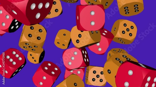 Red and Orange Color Dice Collided, Animation on Blue Background