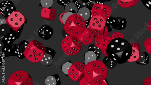 Red and Black Color Dice Collided, Animation on Gray Background