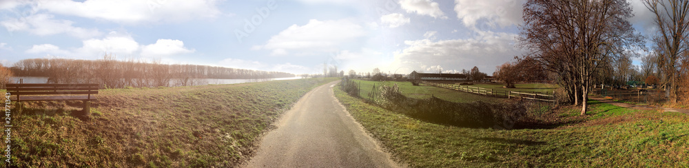 Panoramic landscape of Frankenthal - Petersau on sunny cloudy day, Germany