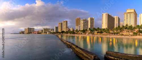 Famous Waikiki Beach at sunset, Oahu