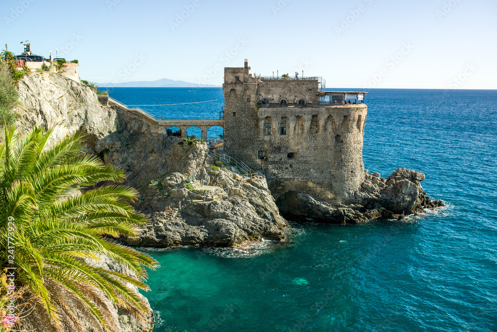 Medieval tower on the coast of Maiori town, Amalfi coast, Campania region, Italy