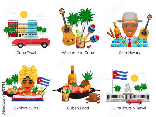 Cuba Travel Icons Set