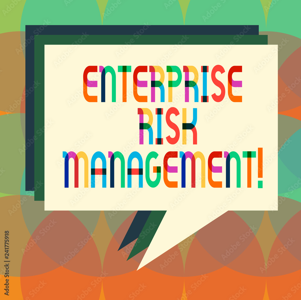 Fototapeta premium Word writing text Enterprise Risk Management. Business concept for analysisage risks and seize business opportunities Stack of Speech Bubble Different Color Blank Colorful Piled Text Balloon