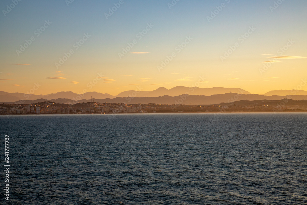 Sunrise on the Albanian coast, port of Durres