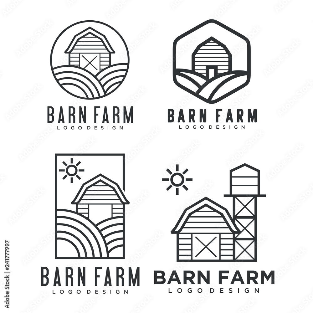 Farm house logo cow and field for natural Vector Image