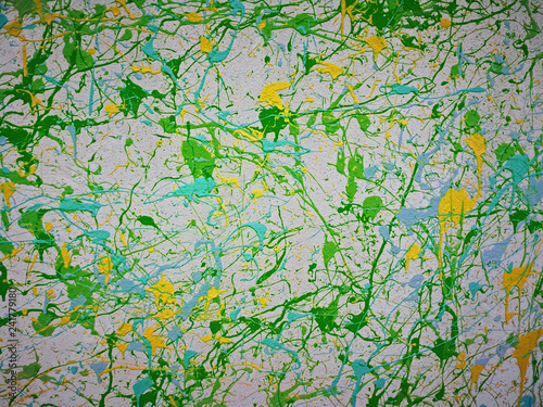 Green, blue, yellow painted abstract background
