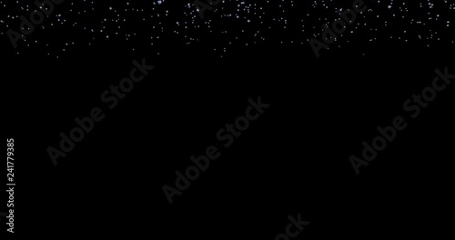 Falling raindrops footage animation in slow motion on dark black background with alpha channel - static camera side view photo