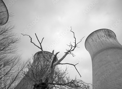 The obsolete cooling towers at Willington power station, Derbyshire, UK photo