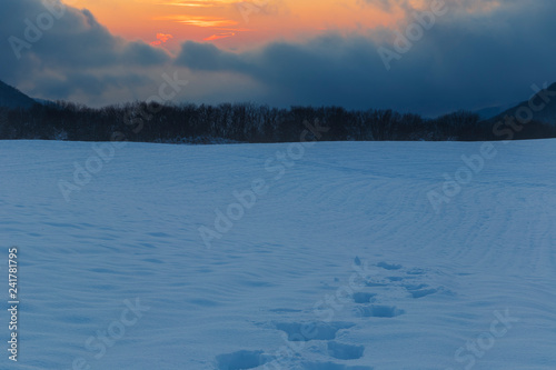 Frosty sunset in the mounta...
