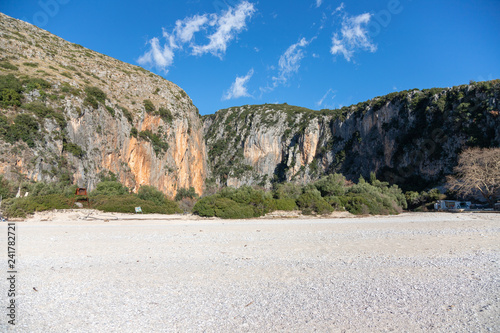 bay, beach and calcareous canyon of Gjipe, Vlore, Albania