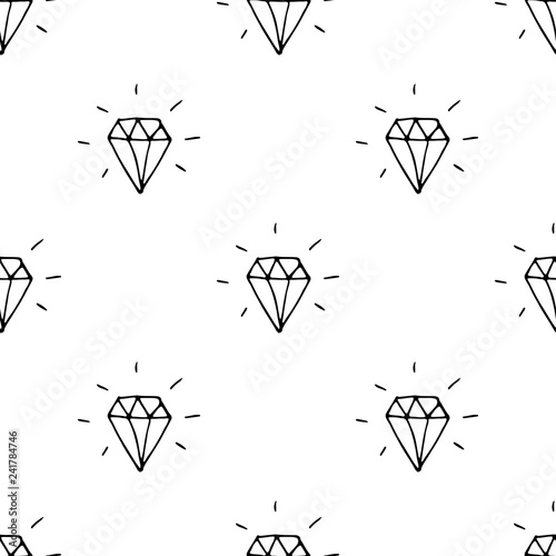 Diamond seamless pattern vector illustration. Hand drawn sketched doodle diamond symbols background
