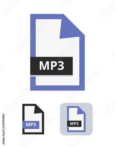 mp3 file vector icon. Symbol of MP3 digital audio format for songs and sounds. Symbol is isolated on a white background.