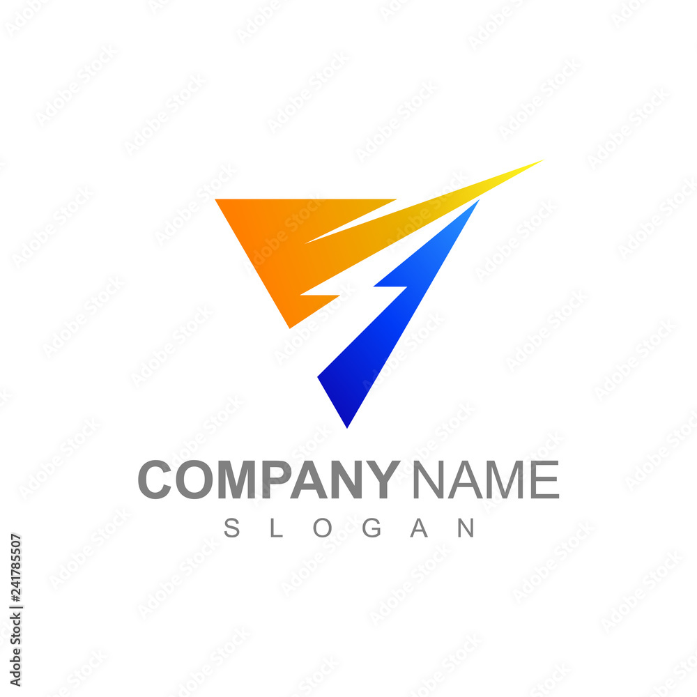 Letter V With Thunder In Triangle Shape, Initial Logo Template Ready For Use Letter V With Thunder In Triangle Shape, Initial Logo Template Ready For Use