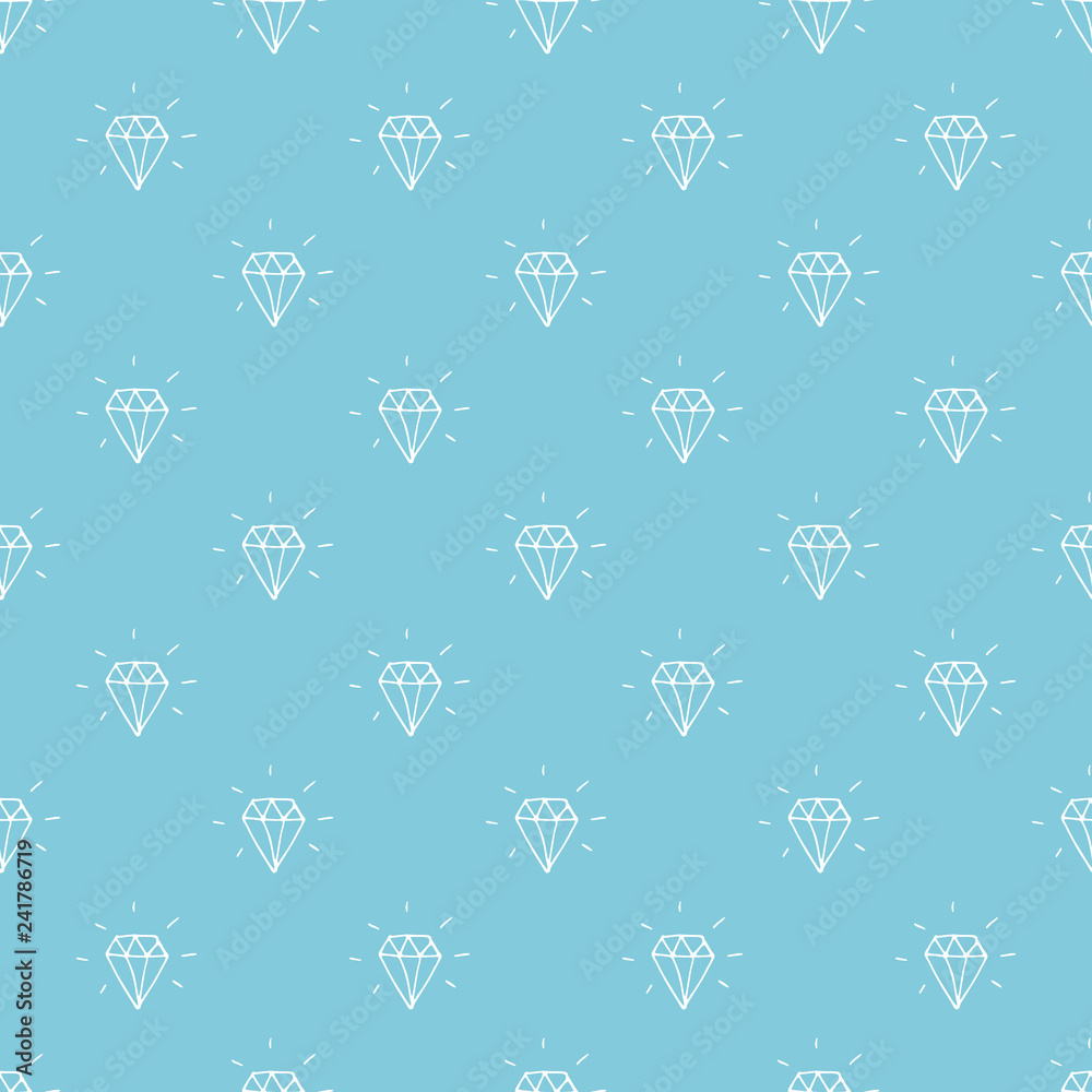 Diamond seamless pattern vector illustration. Hand drawn sketched doodle diamond symbols background