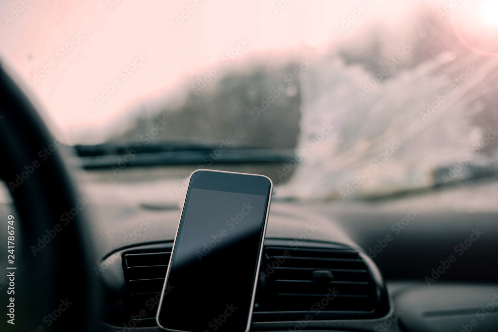 smartphone navigation in the car. smartphone navigation in the car.