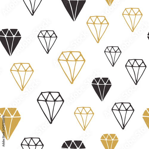 Diamond seamless pattern vector illustration. Hand drawn sketched doodle diamond symbols background