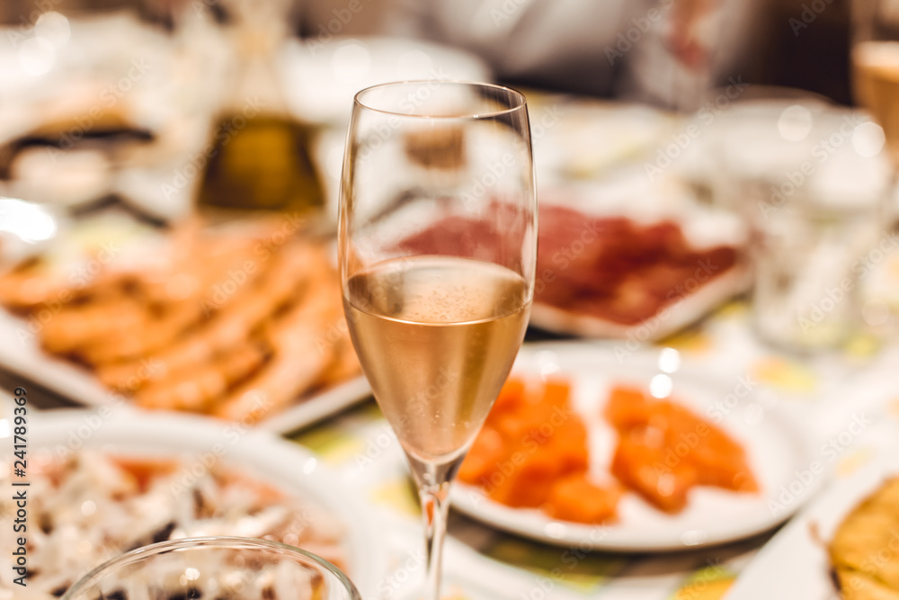 Champagne glass on table Champagne glass on table