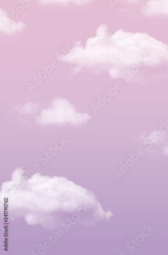 purple sky with fluffy clouds with place for text