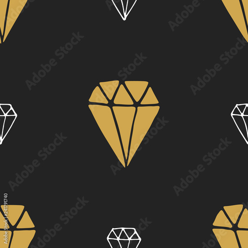 Diamond seamless pattern vector illustration. Hand drawn sketched doodle diamond symbols background
