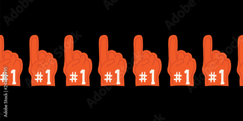 Seamless vector border Foam finger with number one text. Supporting a sport team symbol. For sport events, football, soccer, baseball, Super Bowl, tailgate party, invitation, flyer, kids.