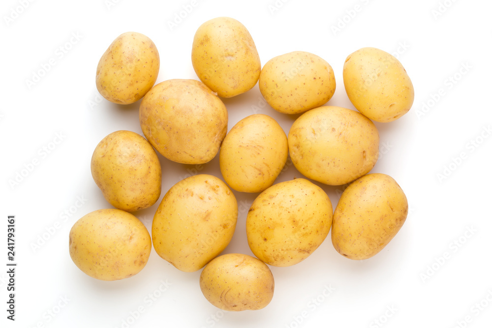 New potato and rosemarin isolated on white background close up. New potato and rosemarin isolated on white background close up.
