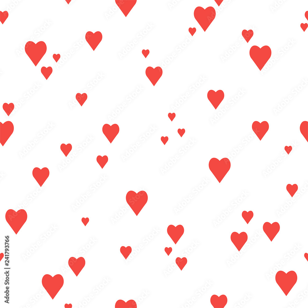 The seamless pattern with red hearts on a white background. Vector.