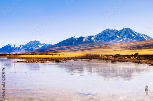 Reflections on the frozen lake, landscape in Atacama
