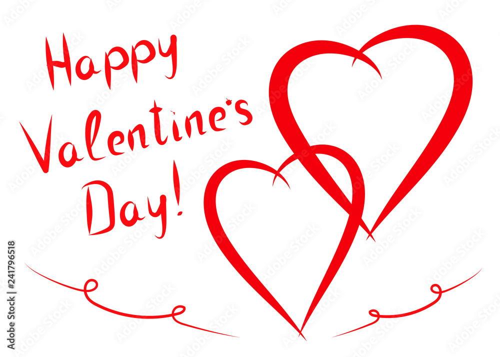 Valentine's card with two hearts and wishes of happiness on a transparent background