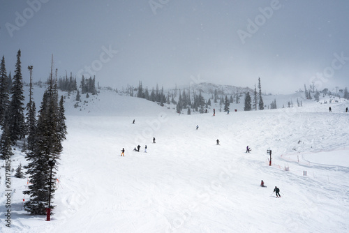 Ski resort in winter snowstorm