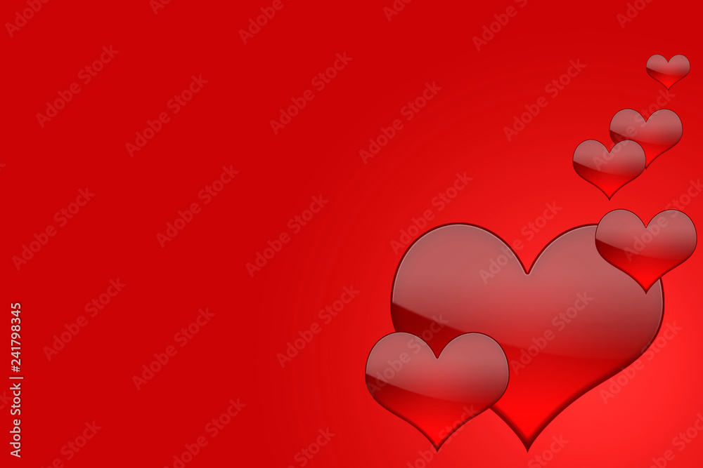 Red heart pattern on red background, Abstract background with a various size of red heart, Love concept.
